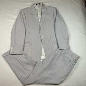 Jos A Bank Suit Mens 48L Blue White Seersucker 100% Cotton Pants 43x33 Pleated